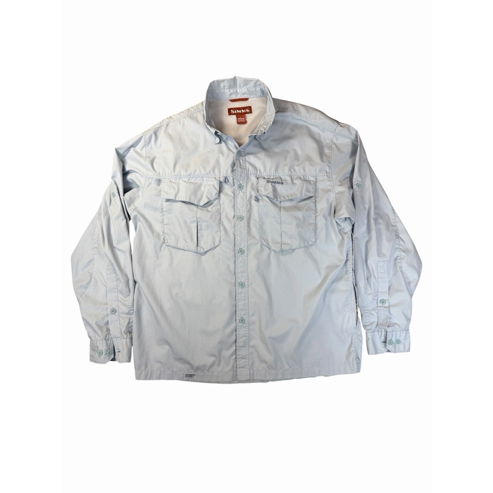 Simms 3XDry Vented Fishing Hiking Shirt Mens Size Large Blue Roll Up Sleeve